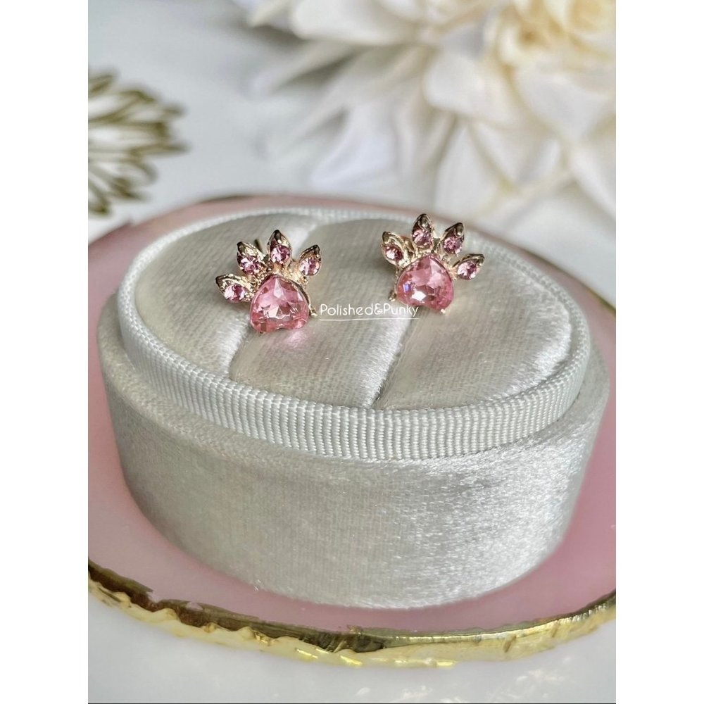 14kt Gold plated  Pink Paw Earrings ~ Cat Paw Earrings ~  Dog Paw Earrings ~ BOX